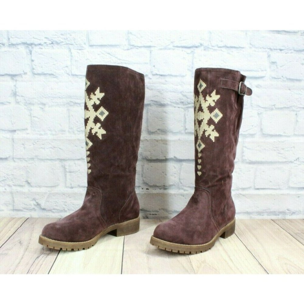 Muk Luks Purple Suede Pull On Knee High Barbie Snowflake Snow Boots Size 8 - Picture 2 of 12